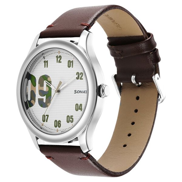 Sonata Quartz Analog White Dial Leather Strap Watch for Men - image number 1