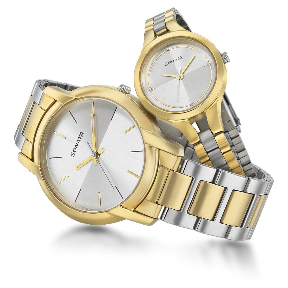 Buy Online Sonata Quartz Analog Silver Dial Stainless Steel Strap Watch for Couple ns79548151bm01p Sonata
