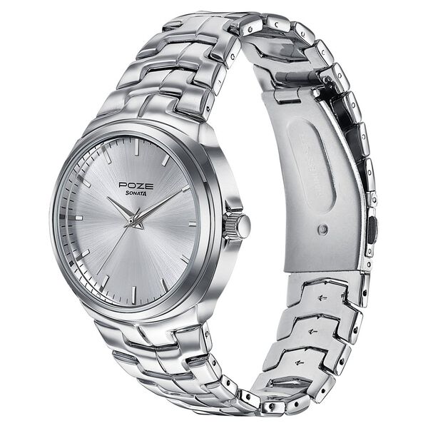 Sonata Poze Quartz Analog Silver Dial Metal Strap Watch For Men - image number 2