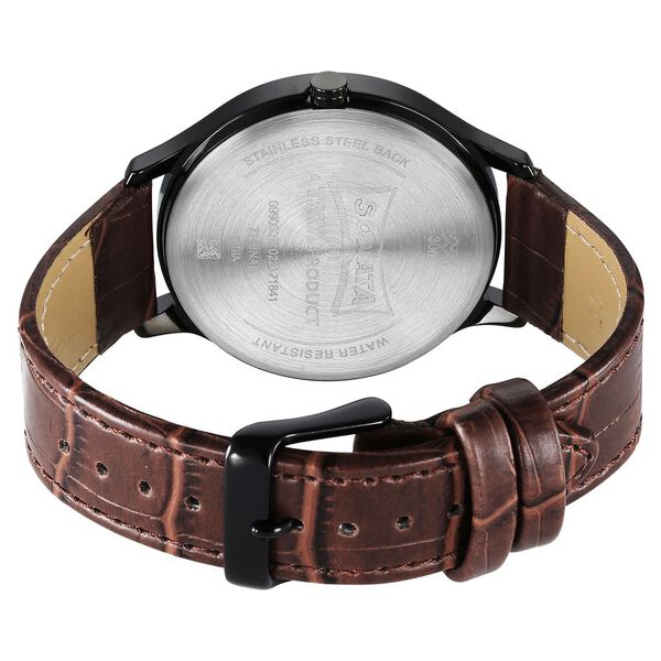Sonata Unveil Quartz Multifunction Green Dial Leather Strap Watch for Men - image number 3