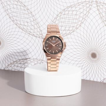 Sonata Poze Quartz Analog Brown Dial Rose Gold Colour Stainless Steel Strap Watch For Men