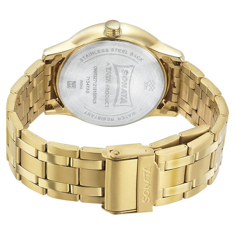 Sonata Quartz Analog with Day and Date Champagne Dial Metal Strap Watch for Men - image number 3