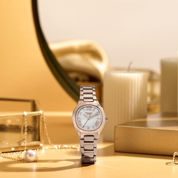 Poze By Sonata Quartz Analog White Mother of Pearl Dial Rose Gold Metal Strap Watch For Women - image number 0