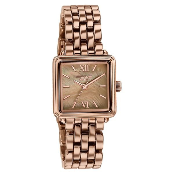 Poze By Sonata Quartz Analog Brown Mother of Pearl Dial Rose Gold Metal Strap Watch For Women - image number 2