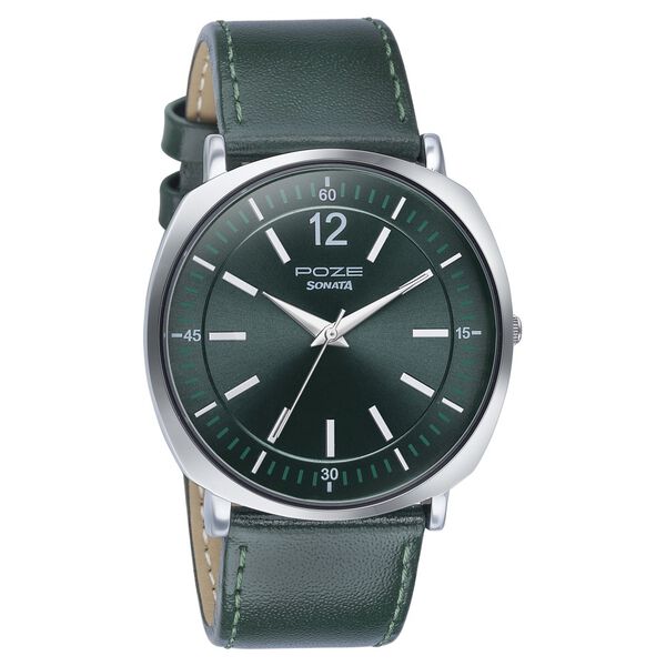 Sonata Poze Quartz Analog Green Dial Green Color Leather Strap Watch For Men - image number 2