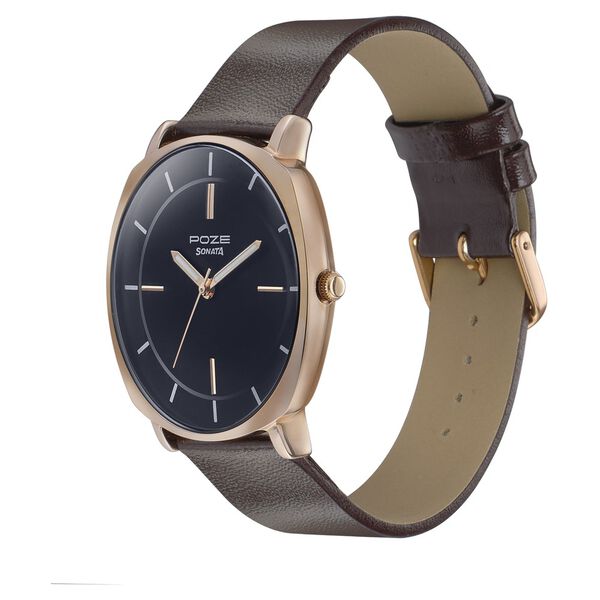 Sonata Poze Quartz Analog Black Dial Leather Strap Watch for Men - image number 2