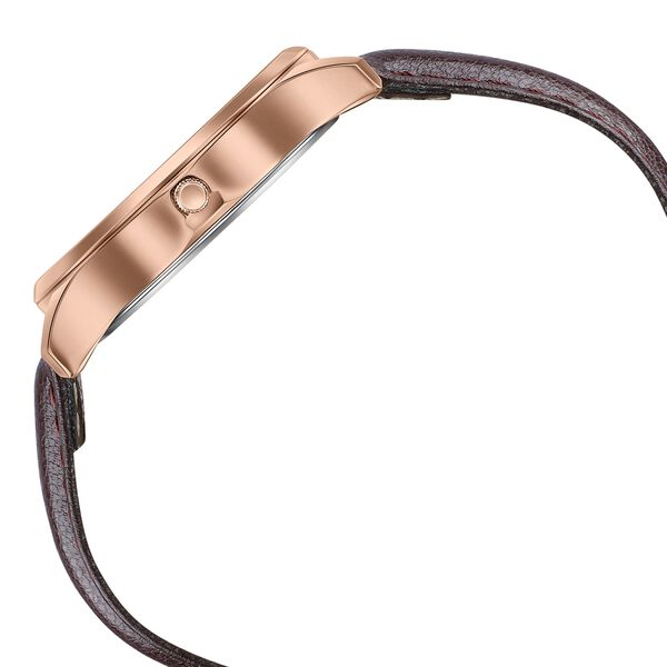 Sonata Traditional Essentials Silver Dial, Rose Gold tone case Burgundy Genuine Leather Strap Watch - image number 4