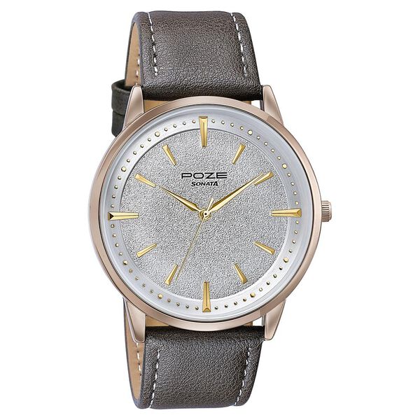 Sonata Poze Quartz Analog White Dial Leather Strap Watch For Men - image number 2