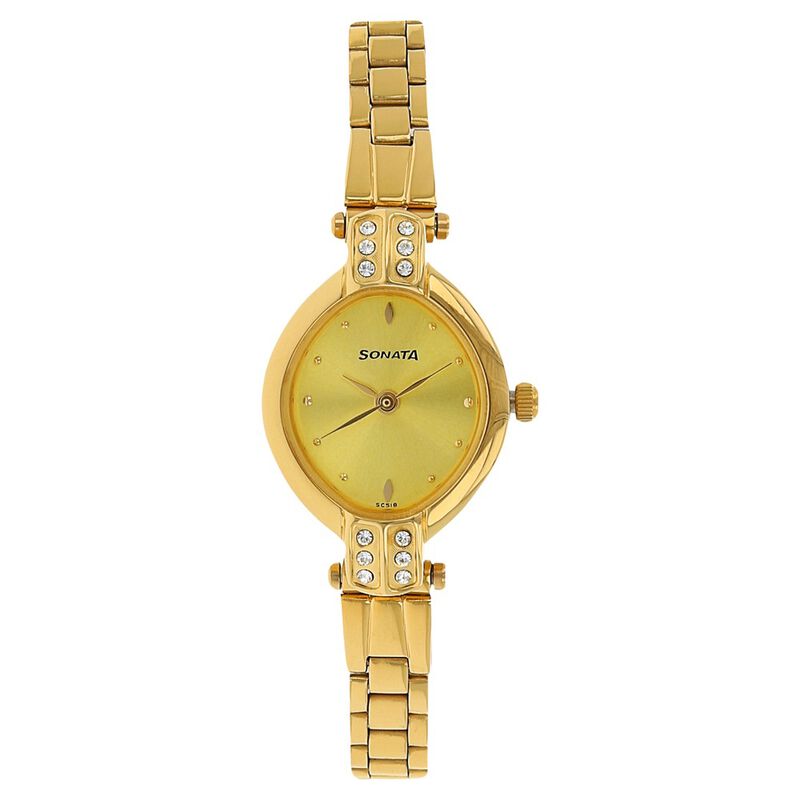 Sonata Quartz Analog Champagne Dial Stainless Steel Strap Watch for Women