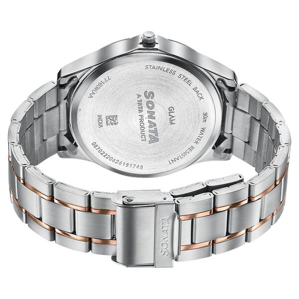 Sonata Traditional Essentials Blue Dial Silver & Rose Gold-Tone Stainless Steel Strap Watch - image number 5
