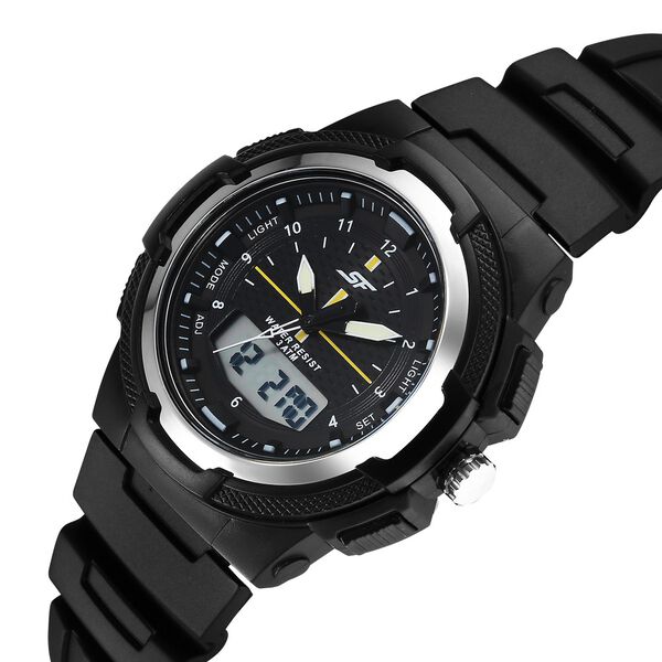 SF Maverick Quartz Digital Ana Digi Black Dial PU Strap Watch For Men - image number 1