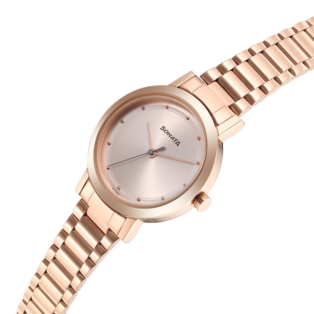 Sonata Ladies Essentials Pink Dial Stainless Steel Strap Watch for