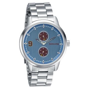 Sonata Quartz Analog Blue Dial Metal Strap Watch for Men