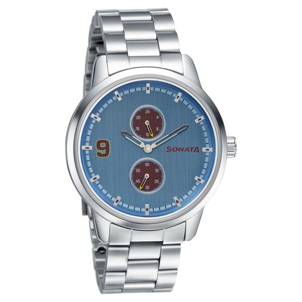 Sonata Quartz Analog Blue Dial Metal Strap Watch for Men - image number 0