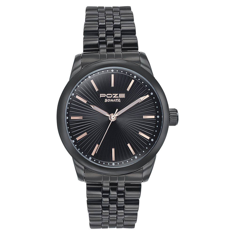 Buy Online Sonata Poze Quartz Analog Black Dial Black Color Stainless Steel Strap Watch For Men sp70040nm01w Sonata