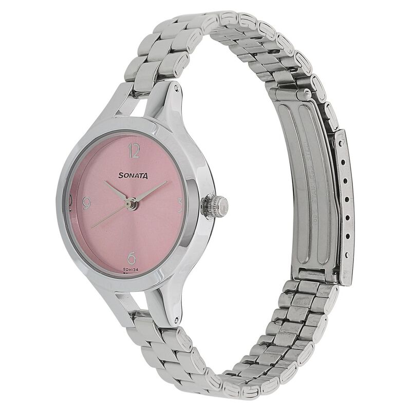 Sonata Steel Daisies Pink Dial Women Watch With Stainless Steel Strap - image number 1