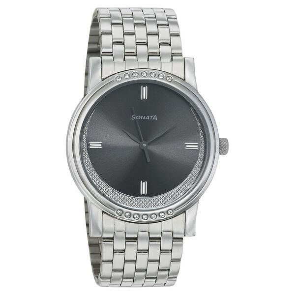 Sonata Quartz Analog Black Dial Stainless Steel Strap Watch for Men - image number 0