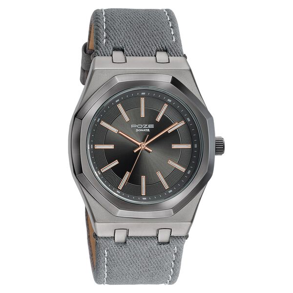 Poze Poze Quartz Analog Grey Dial Grey Denim Strap Watch For Men - image number 2