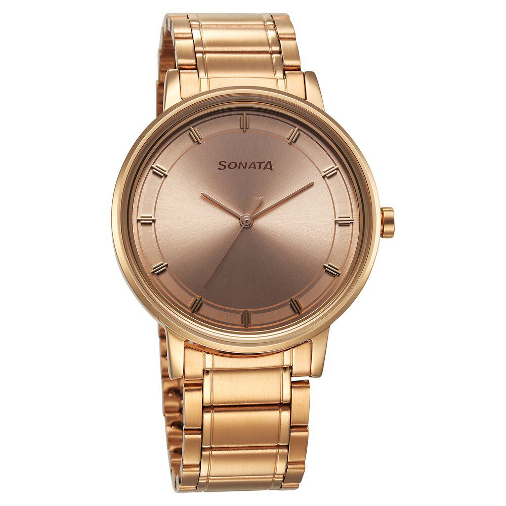 Sonata Utsav Quartz Analog Champagne Dial Stainless Steel Strap Watch for  Men