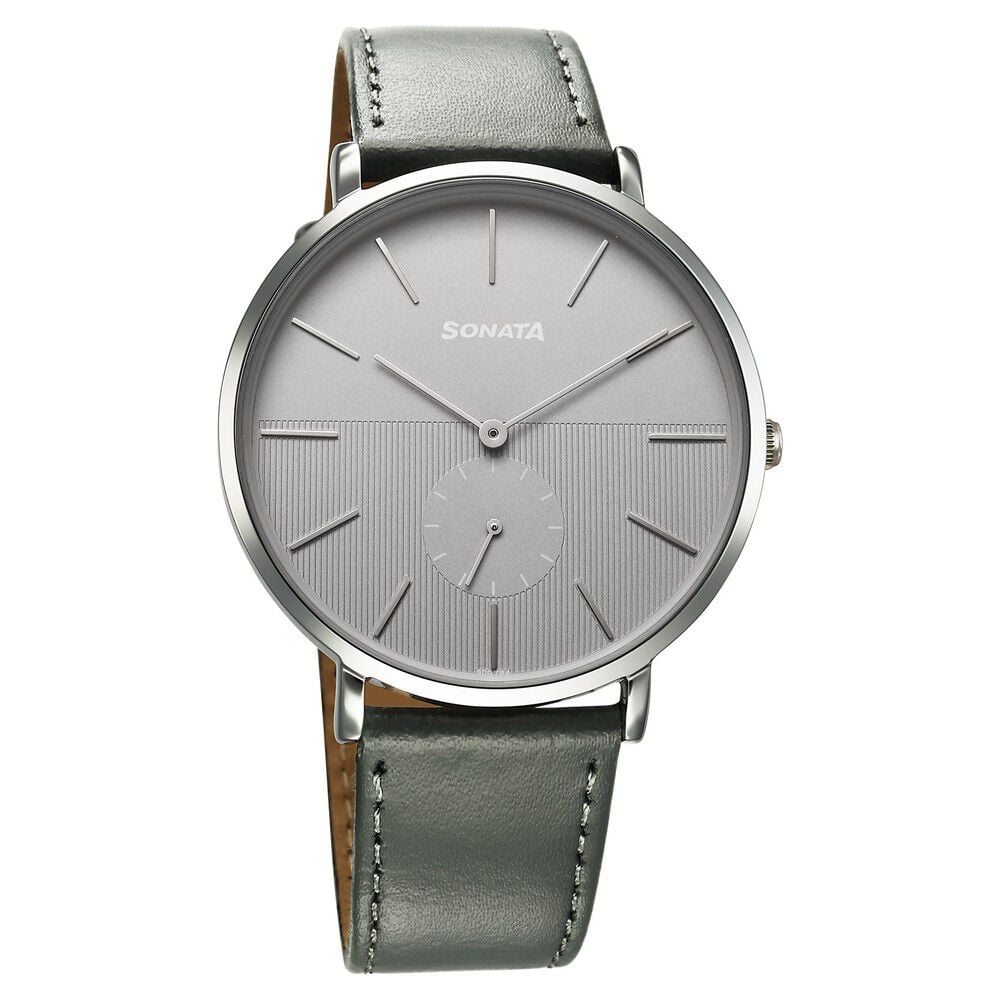 Sonata Ascent Quartz Analog Grey Dial Leather Strap Watch For Men-image-2