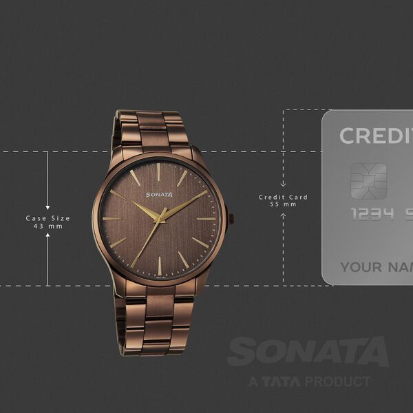 Sonata Traditional Essentials Quartz Analog Brown Dial Brown Metal Strap Watch For Men - image number 3