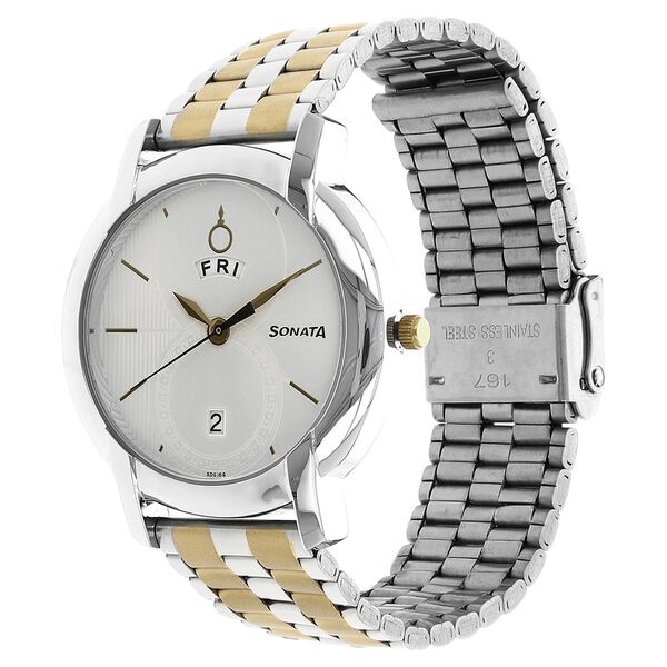 Sonata Quartz Analog with Day and Date Silver Dial Stainless Steel Strap Watch for Men - image number 1