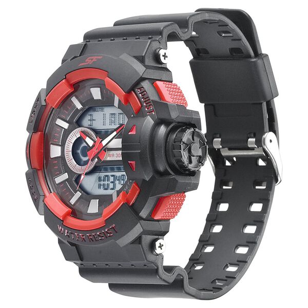 SF Quartz Analog Digital Black Dial PU Strap Watch for Men - image number 1