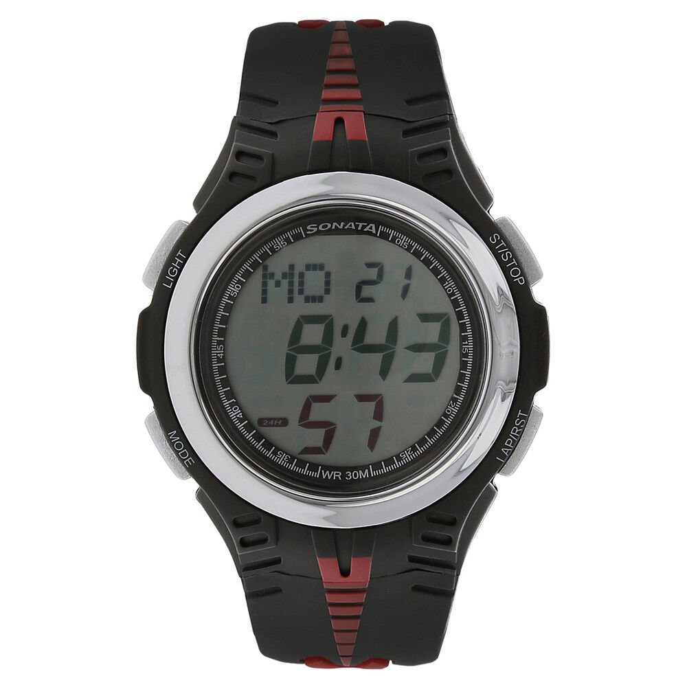 Buy Online SF Digital Dial Black Plastic Strap Watch for Men np7965pp02 Sonata
