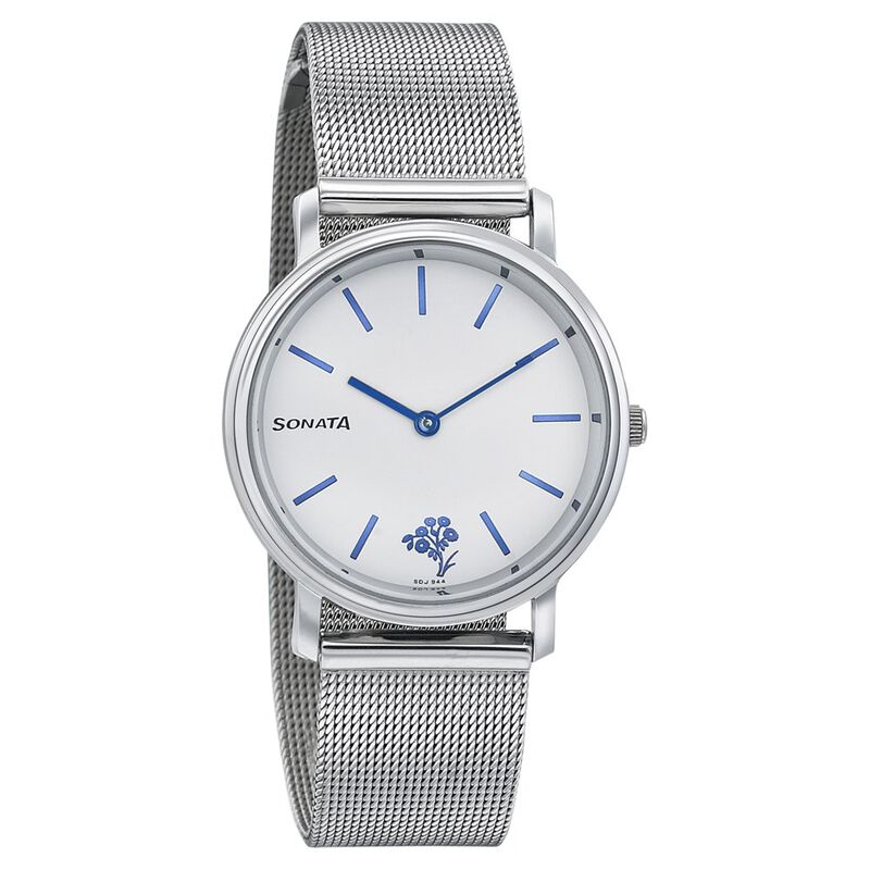 Sonata Silver Lining White Dial Women Watch With Stainless Steel Strap - image number 0