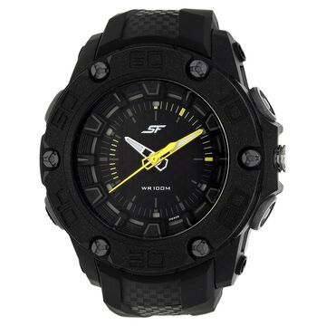 SF Quartz Analog Black Dial Plastic Strap Watch for Men