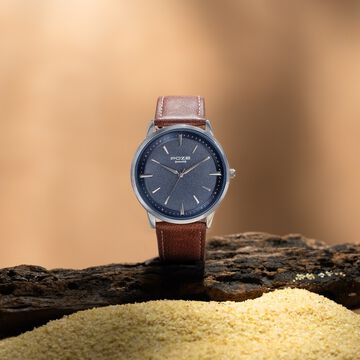 Sonata Poze Quartz Analog Blue Dial Leather Strap Watch For Men