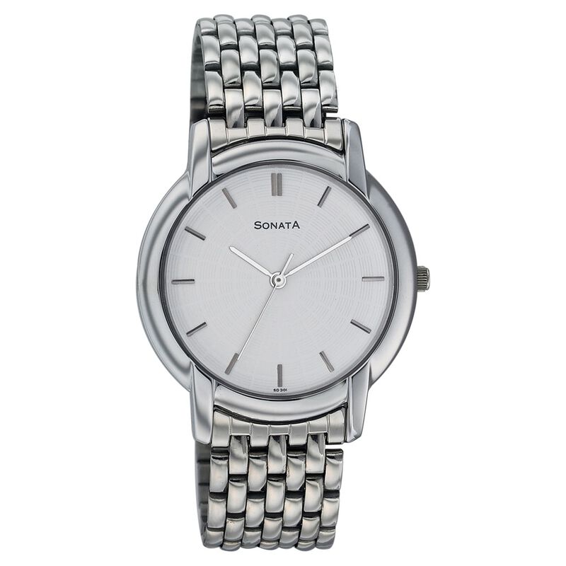 Sonata Quartz Analog with Day and Date Silver Dial Strap Watch for Men - image number 0