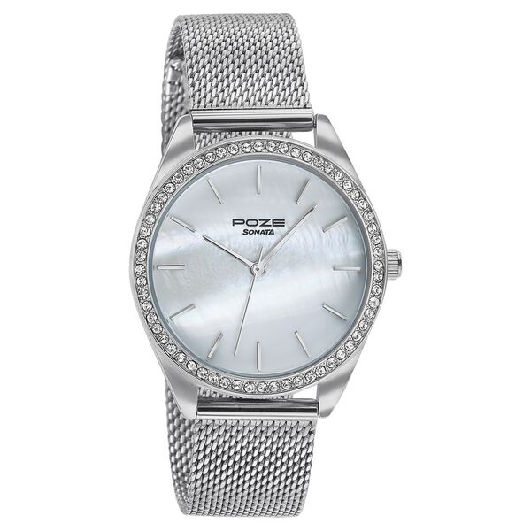 Sonata Poze Quartz Analog Mother of Pearl Dial Silver Color Stainless Steel Strap Watch For Women - image number 2