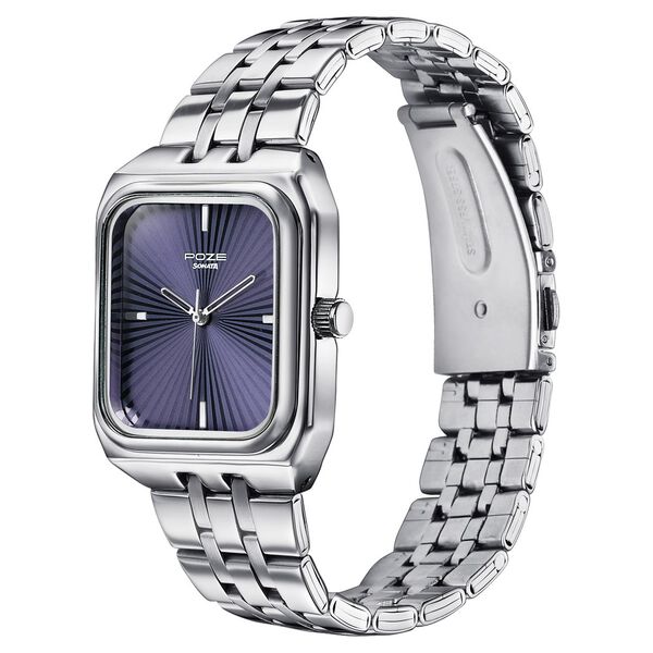Poze By Sonata Quartz Analog Blue Dial Silver Metal Strap Watch For Men - image number 4