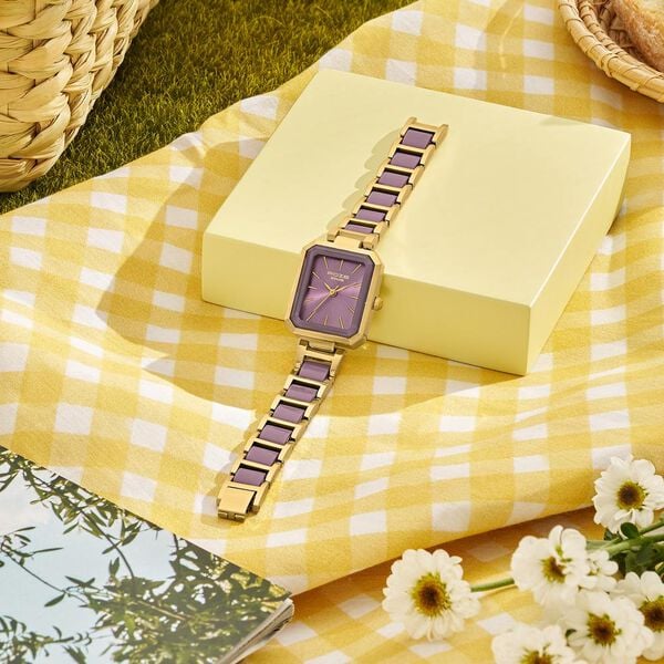 Poze Poze Quartz Analog Purple Dial Two Toned Metal & Plastic Strap Watch For Women - image number 0
