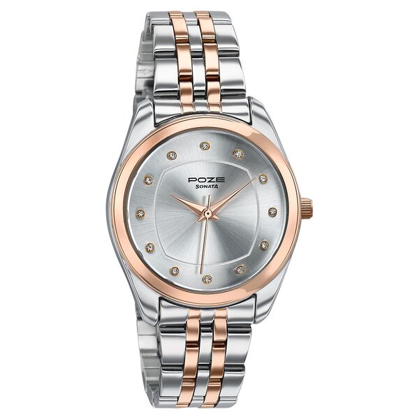 Poze By Sonata Quartz Analog Silver Dial Two Toned Metal Strap Watch For Women - image number 2
