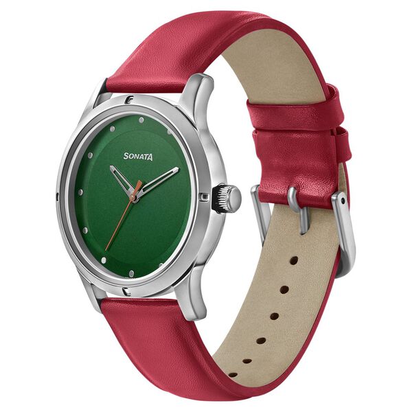 Sonata Women of Steel Green Dial Leather Strap Watch for Women - image number 1