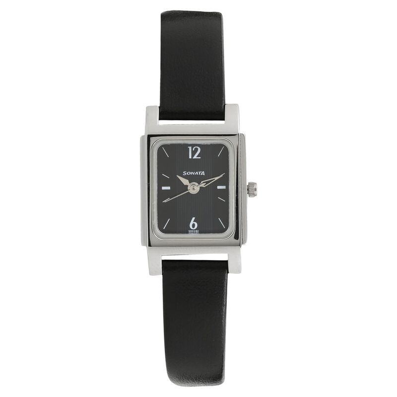 Sonata Essentials Black Dial Women Watch With Leather Strap - image number 0
