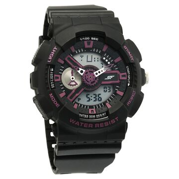 SF Dreamer Series Quartz Digital Analog Digital Black Round Dial Black Plastic Strap Watch For Men