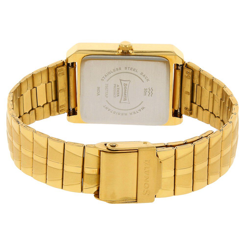 Sonata Quartz Analog Champagne Dial Stainless Steel Strap Watch