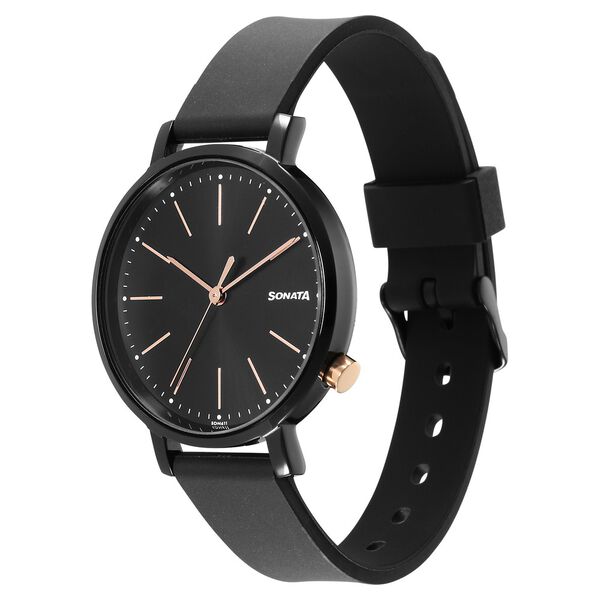 Sonata Essentials Black Dial Polyurethane Strap Watch for Women - image number 1
