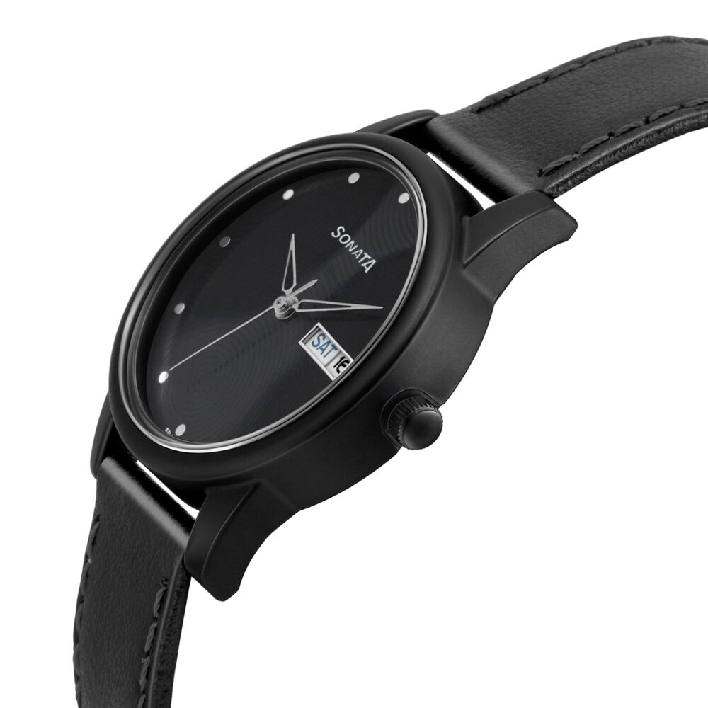 Sonata Lite Black Dial Women Watch With Leather Strap