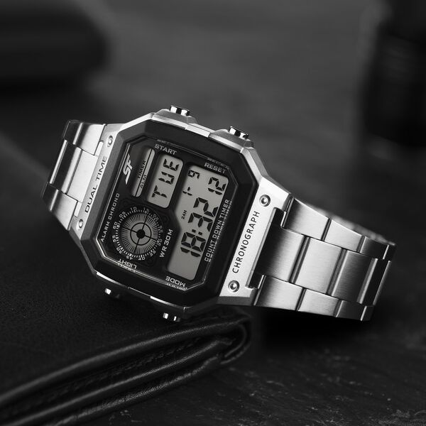 SF Digital Dial Silver Stainless Steel Strap Watch For Unisex - image number 2