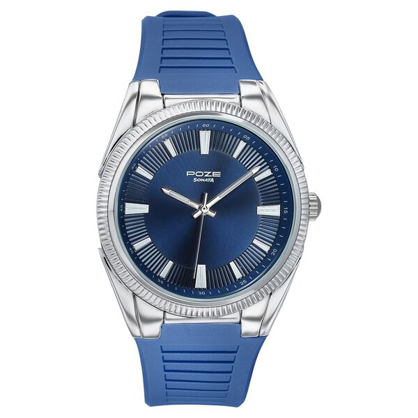 Poze By Sonata Quartz Analog Blue Dial Blue Silicone Strap Watch For Men - image number 1