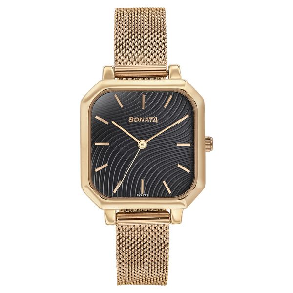 Sonata Modern Edit Quartz Analog Black Dial Rose Gold Stainless Steel Strap Watch For Women - image number 0