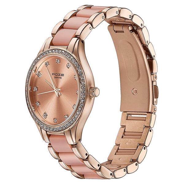 Sonata Poze Quartz Analog Pink Dial Metal Strap Watch For Women - image number 3