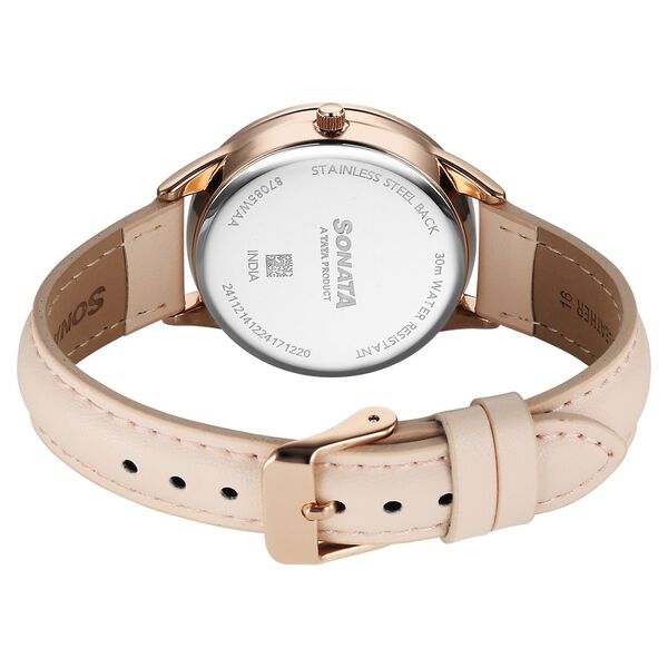 Sonata Eternia Quartz Multifunction Silver Dial Leather Strap Watch For Women - image number 4
