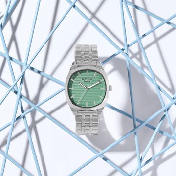 Poze By Sonata Quartz Analog Green Dial Silver Metal Strap Watch For Men