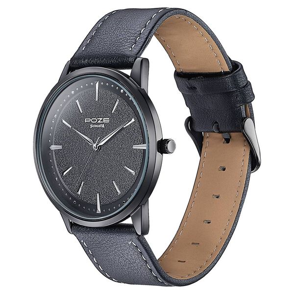 Sonata Poze Quartz Analog Black Dial Leather Strap Watch For Men - image number 4