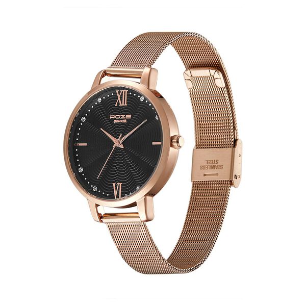 Poze by Sonata Quartz Analog Black Dial Stainless Steel Strap Watch for Women - image number 2
